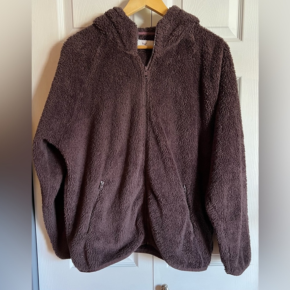 TNA Plush Zip Hoodie in Mauve/Brown